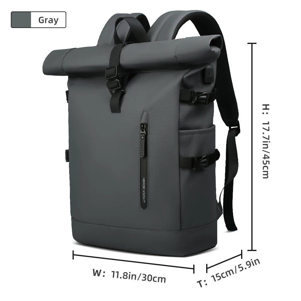 HK 15.6 Inch Anti Theft Travel Laptop Backpack Waterproof USB Roll Top Bag for Business Travel