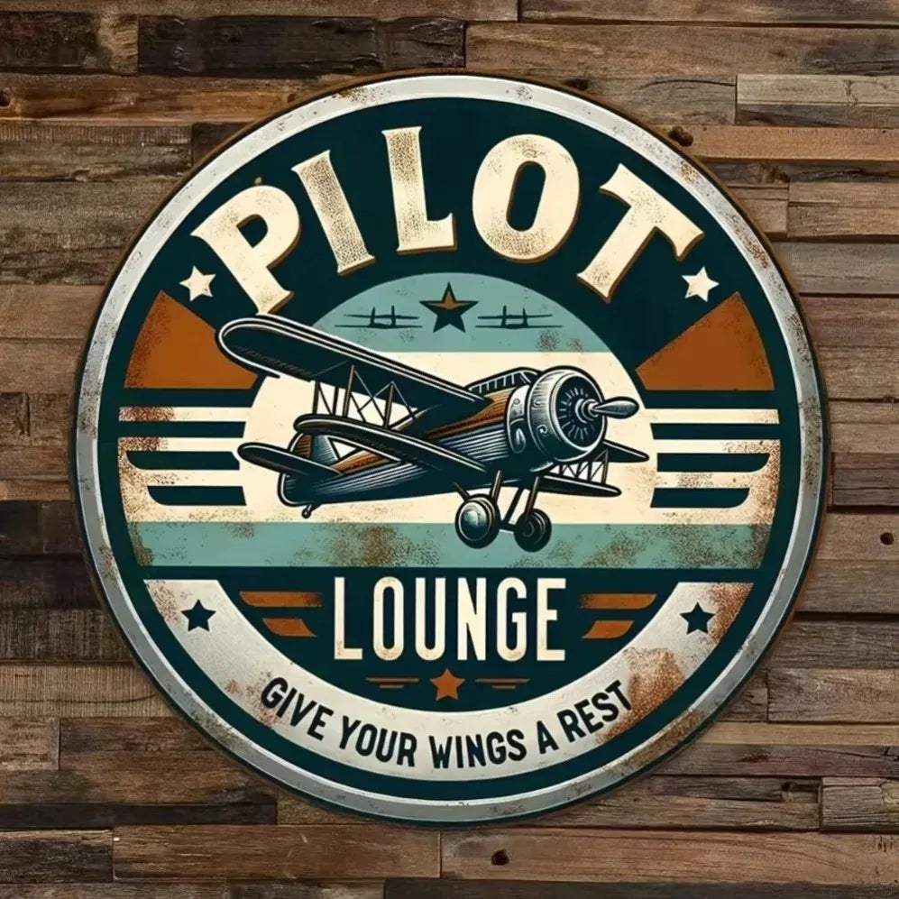 Pilot Lounge Retro Metal Tin Sign Aviation Wall Decor