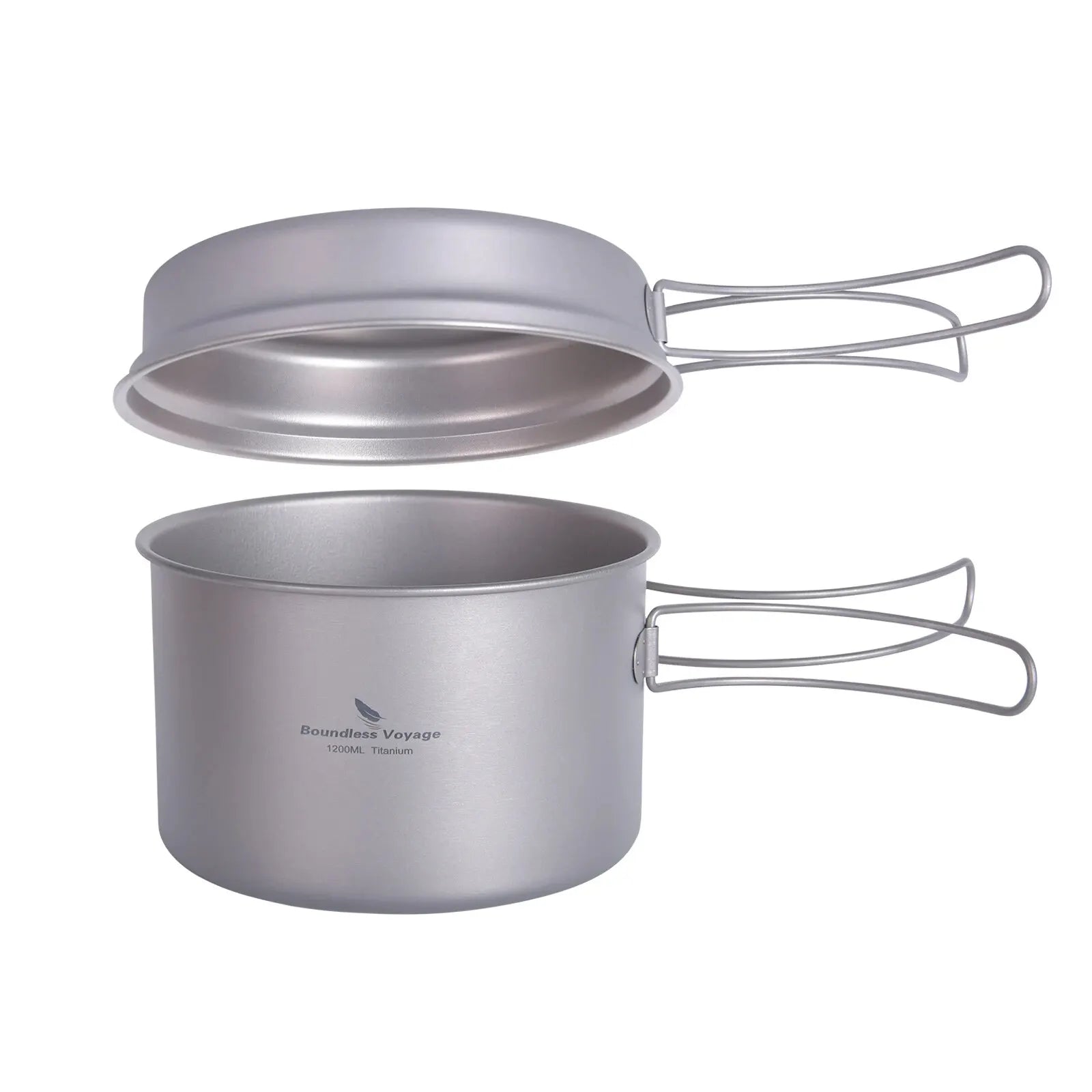 BOUNDLESS VOYAGE Titanium Camping Pot Pan Set Ultralight Cookware with Folding Handles