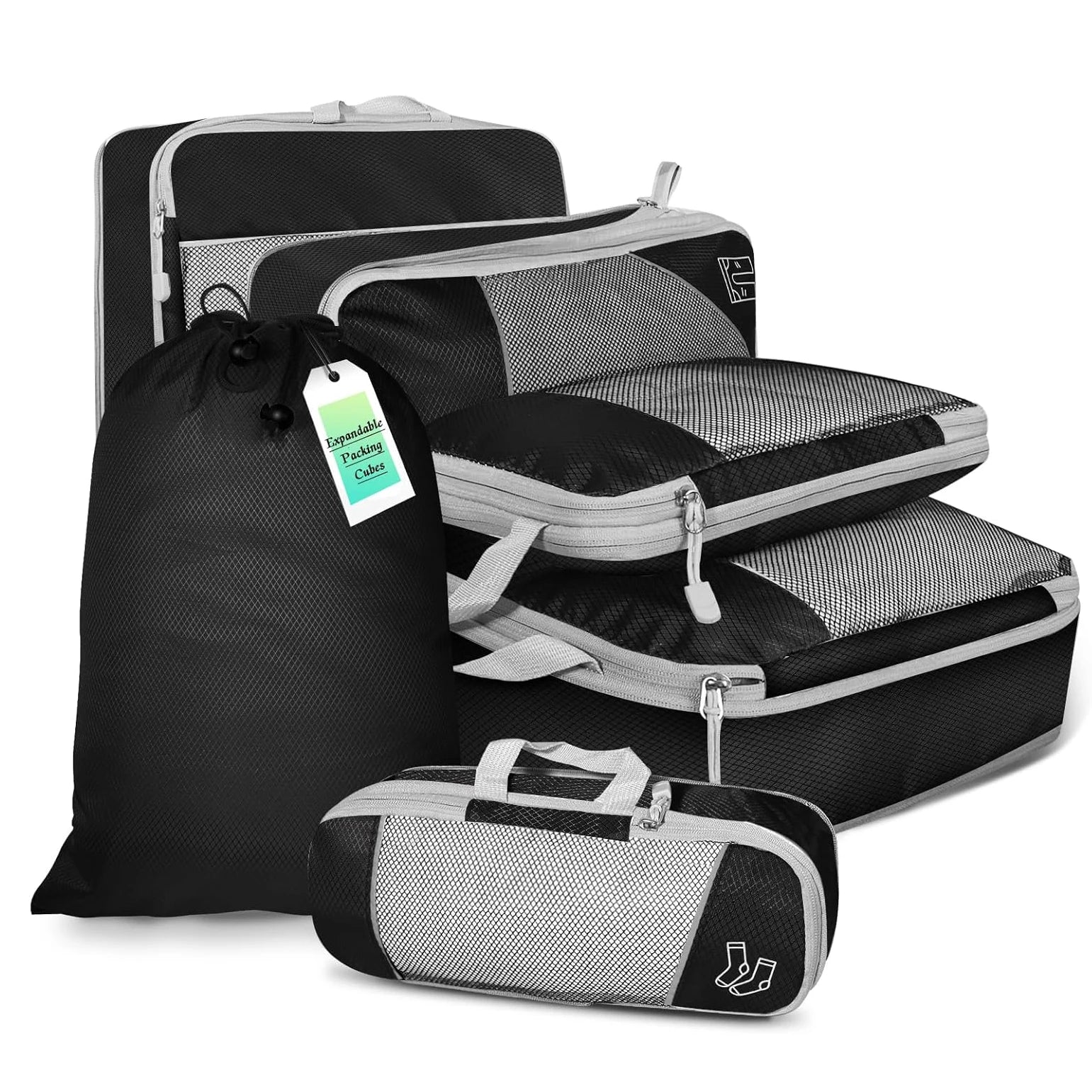 6PCS Travel Compression Packing Cubes Set Mesh Luggage Organiser Shoe Bag Storage