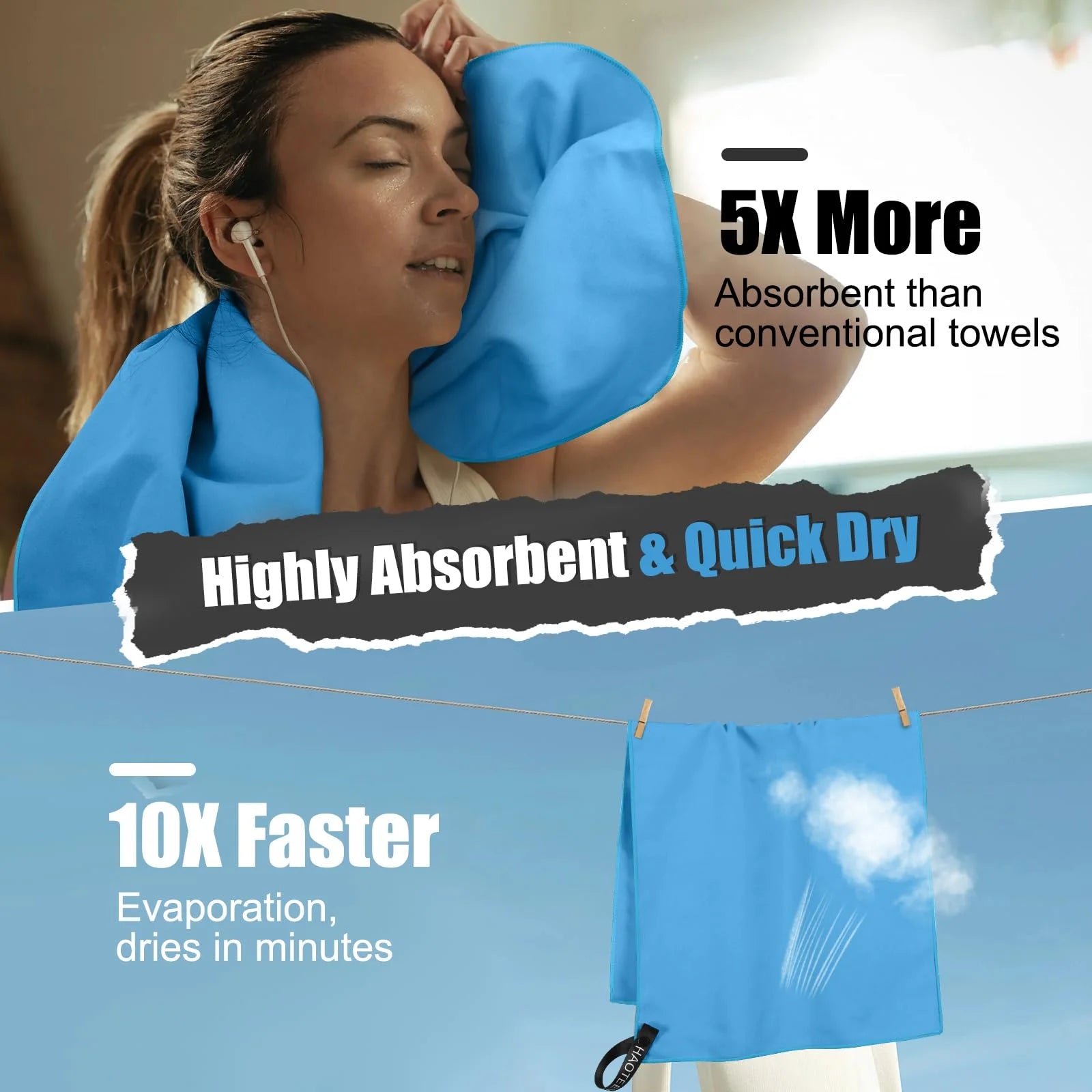 DUTRIEUX Microfiber Quick Dry Gym Towel Silver Ion Odour Free Absorbent