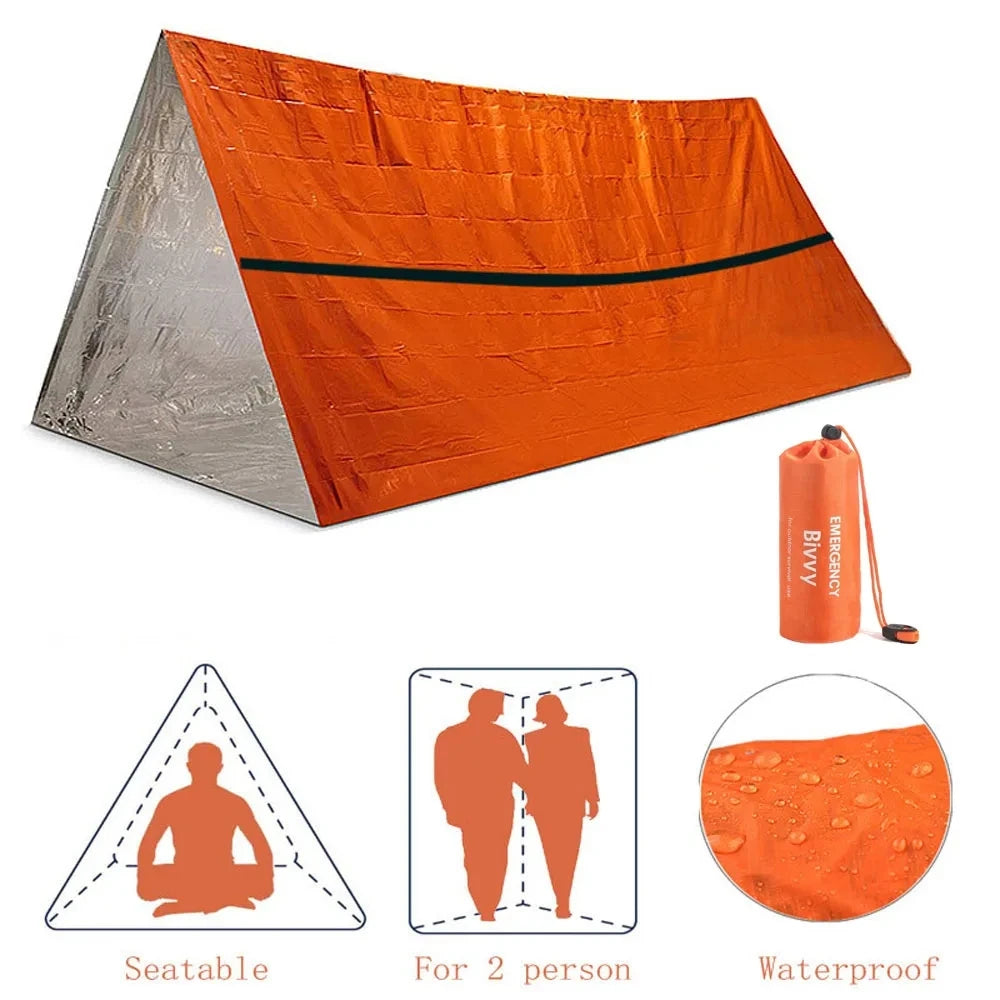 2 Person Emergency Bivy Survival Shelter Mylar Tube Tent Waterproof Thermal Blanket Kit
