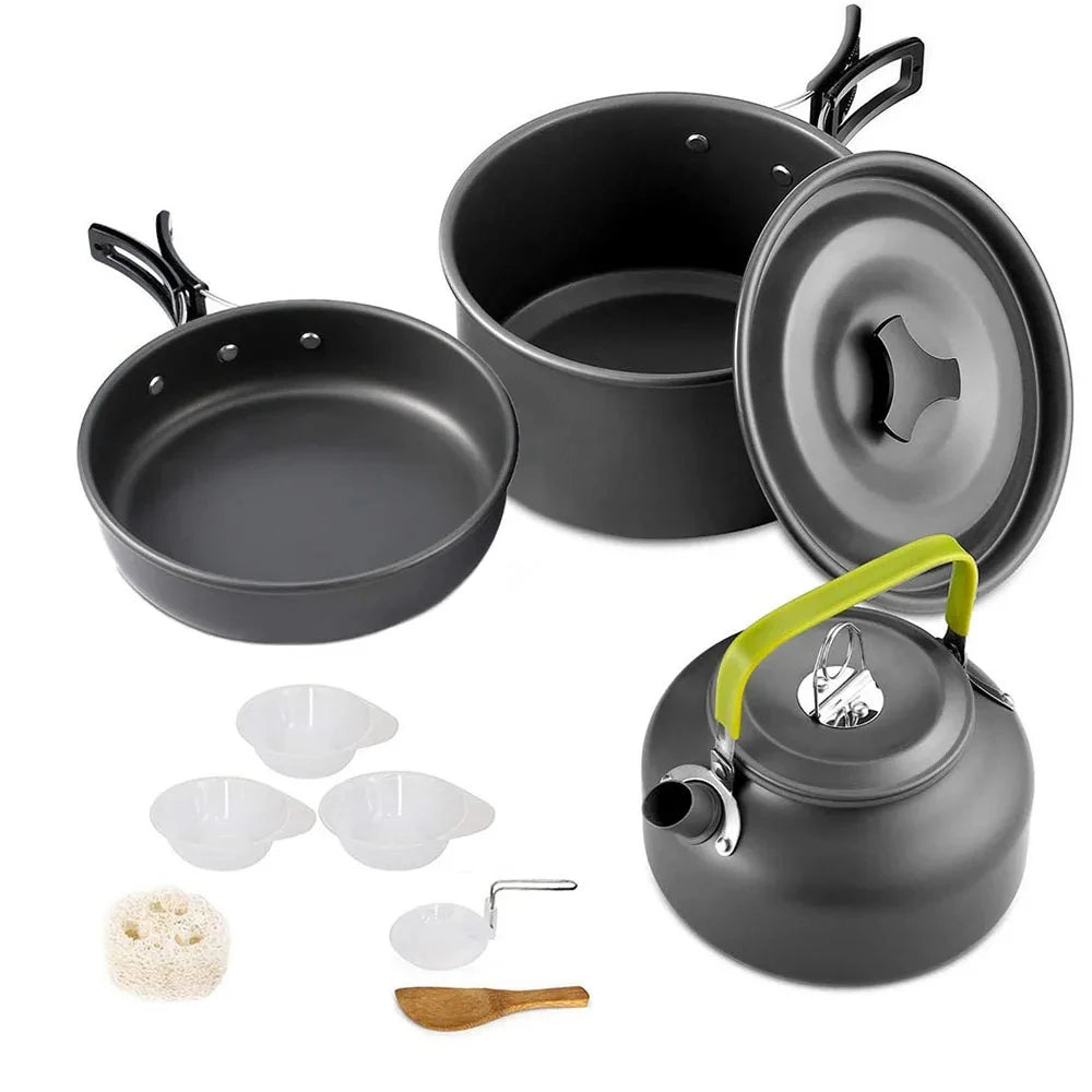 Outdoor Camping Cookware Set Non Stick Aluminium Pot Bowl Picnic BBQ Kit Travel
