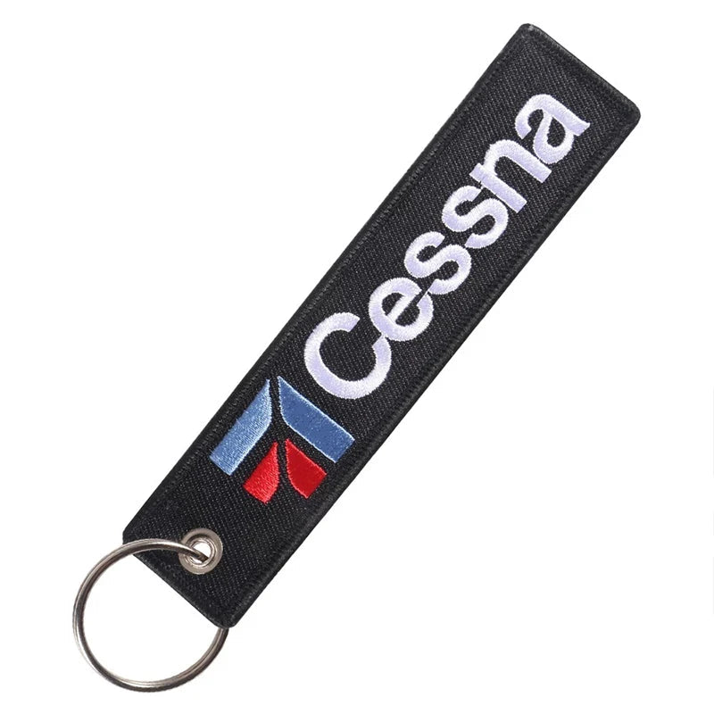 Cessna Embroidered Keychain Black Aviation Letter Keyring