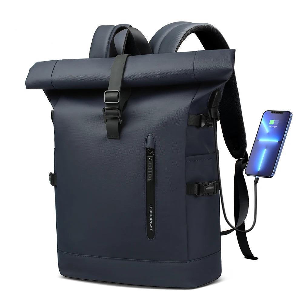 HK 15.6 Inch Anti Theft Travel Laptop Backpack Waterproof USB Roll Top Bag for Business Travel