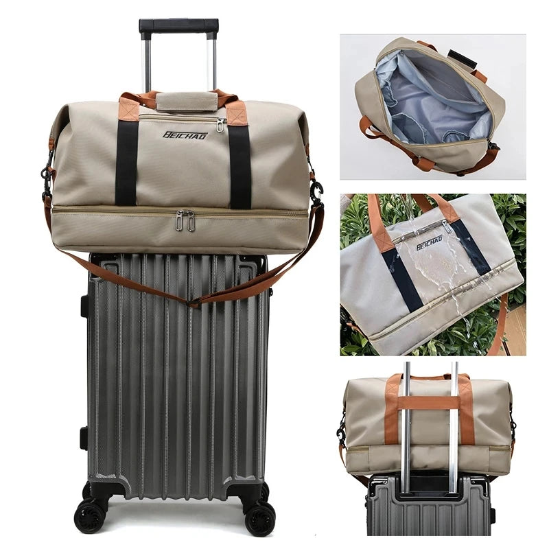 Waterproof Travel Duffle Bag Large Capacity Dry and Wet Sports Bag with Trolley Sleeve