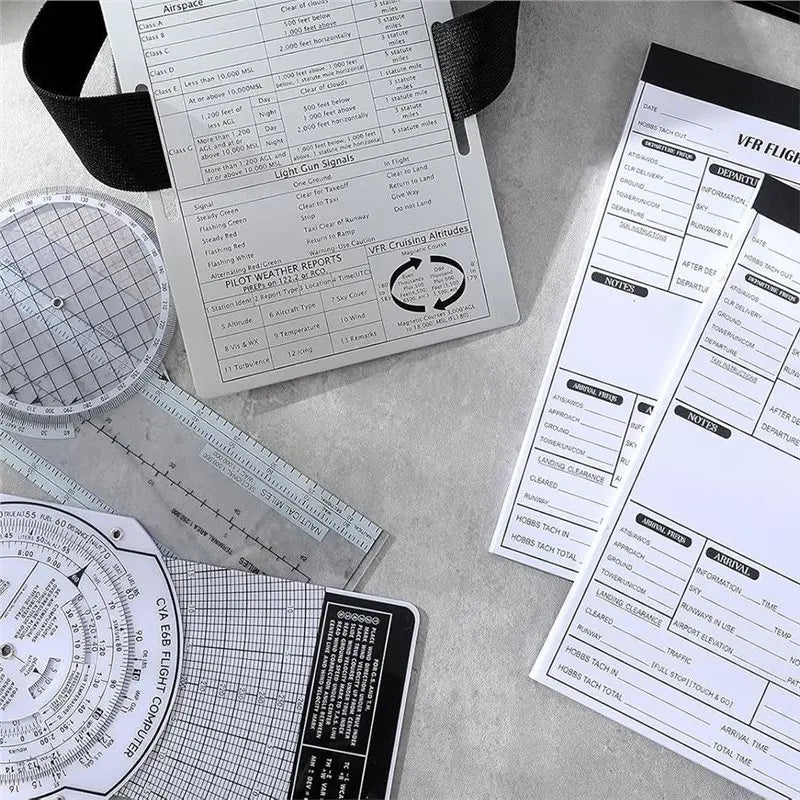 Aviation Pilot Kneeboard Clipboard Set with Chart Plotter Logbook Notepads and Navigation Tools
