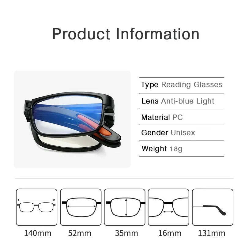 Folding Reading Glasses Anti Blue Light TR90 +1.0 to +4.0 Portable Case
