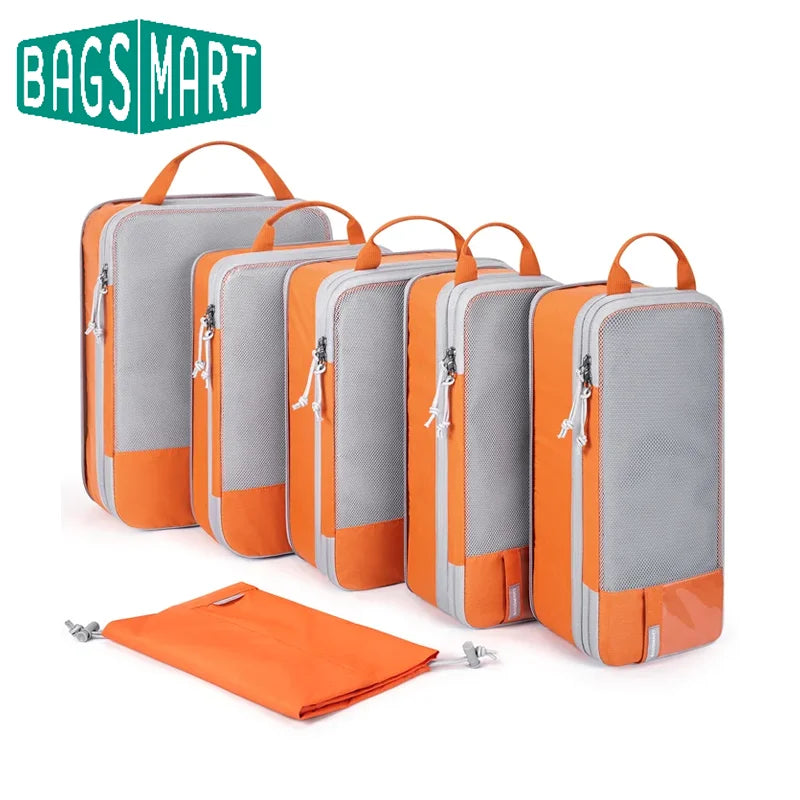 BAGSMART Compression Packing Cubes Set of 6 Lightweight Luggage Organiser for Travel Suitcases