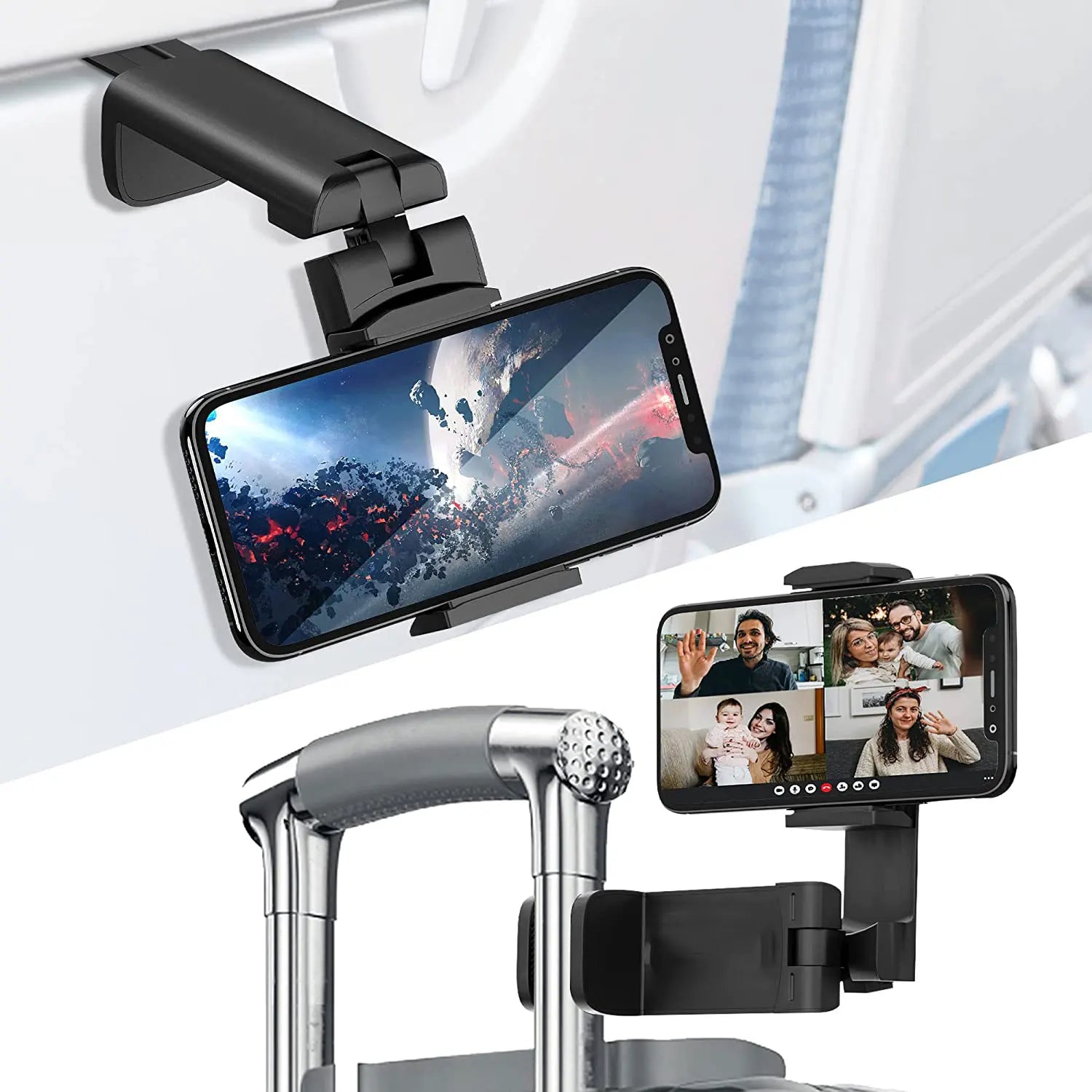 360° Foldable Airplane Phone Holder Stand, Universal Travel Seat Mount for 4.7-6.9 Inch Phone