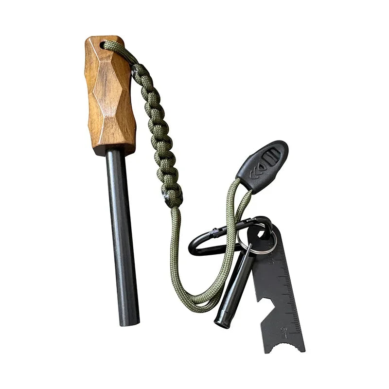 Outdoor Flint Fire Starter Waterproof Magnesium Rod Survival Tool with Wood Handle for Camping