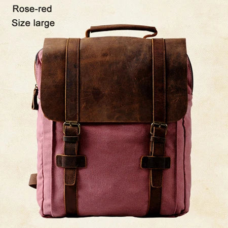 Canvas Leather Backpack Military Style Laptop School Rucksack Casual Travel Daypack Bag