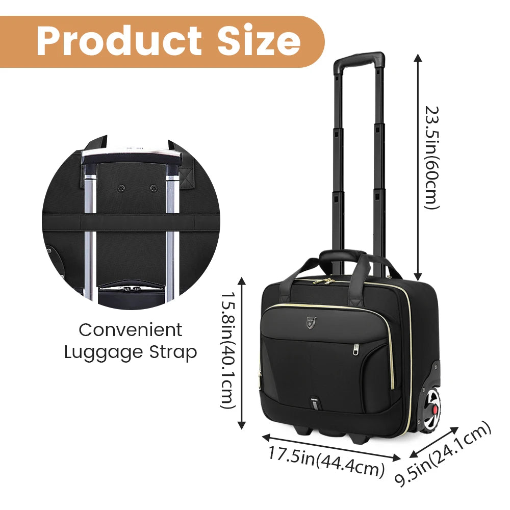 Rolling Briefcase 18 Inch Waterproof Laptop Case with Wheels for Business Travel and Work