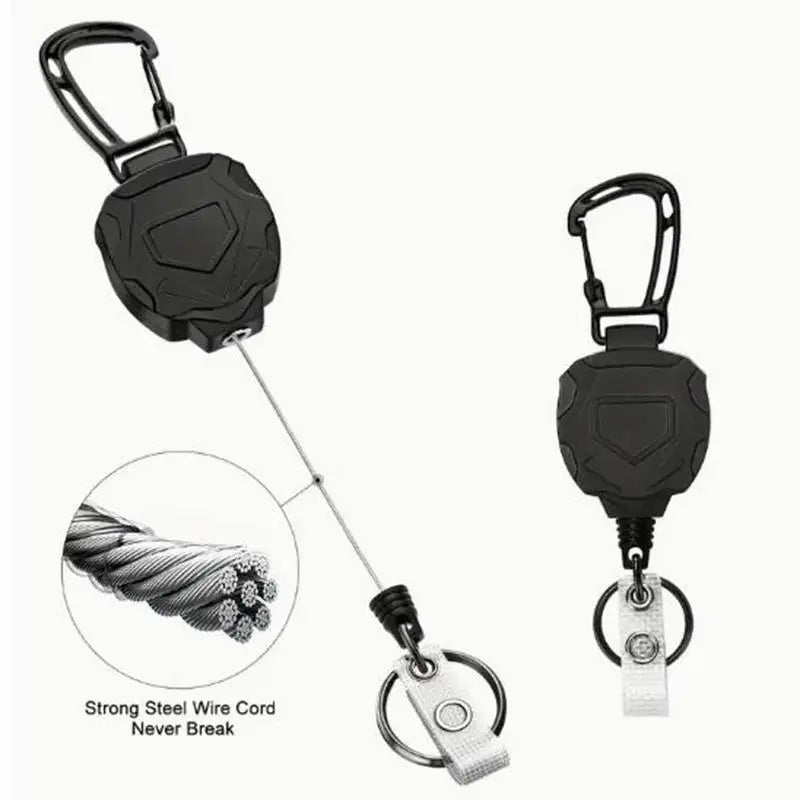 Retractable Heavy Duty Carabiner Keychain Steel Wire Pull Reel Ring