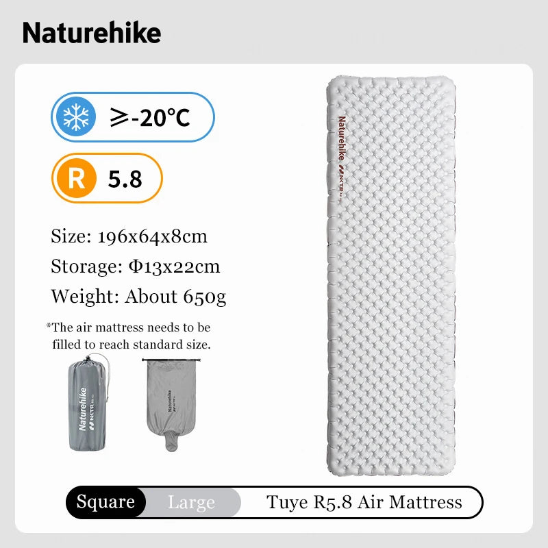 Inflatable Camping Sleeping Mat R Value 5.8 Lightweight Air Mattress Outdoor Hiking Pad Gear
