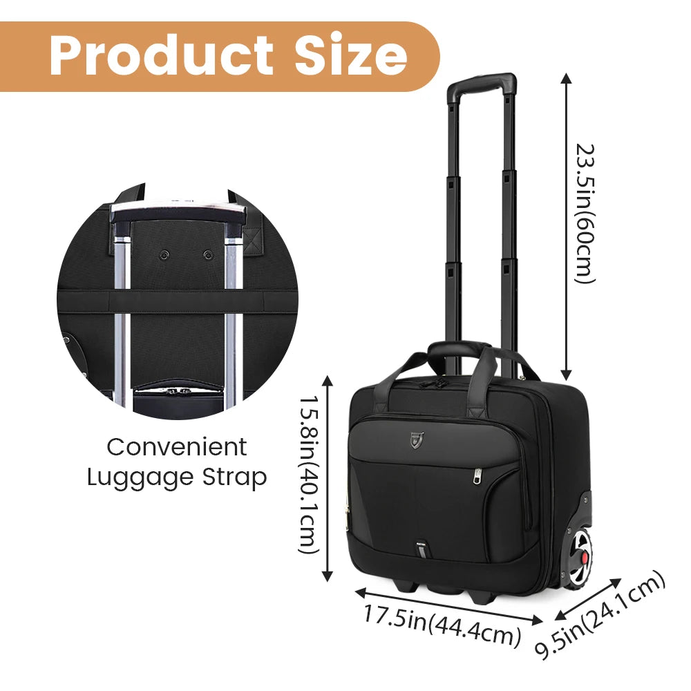 Rolling Briefcase 18 Inch Waterproof Laptop Case with Wheels for Business Travel and Work