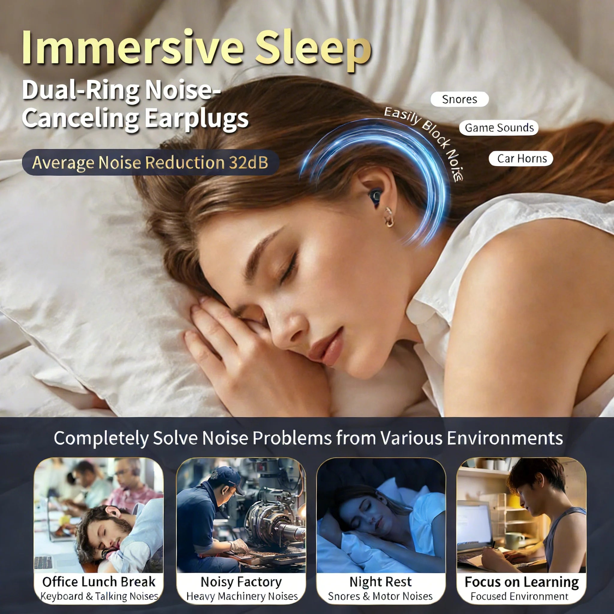 Reusable Silicone Ear Plugs Noise Cancelling Hearing Protection for Travel Sleep Concerts