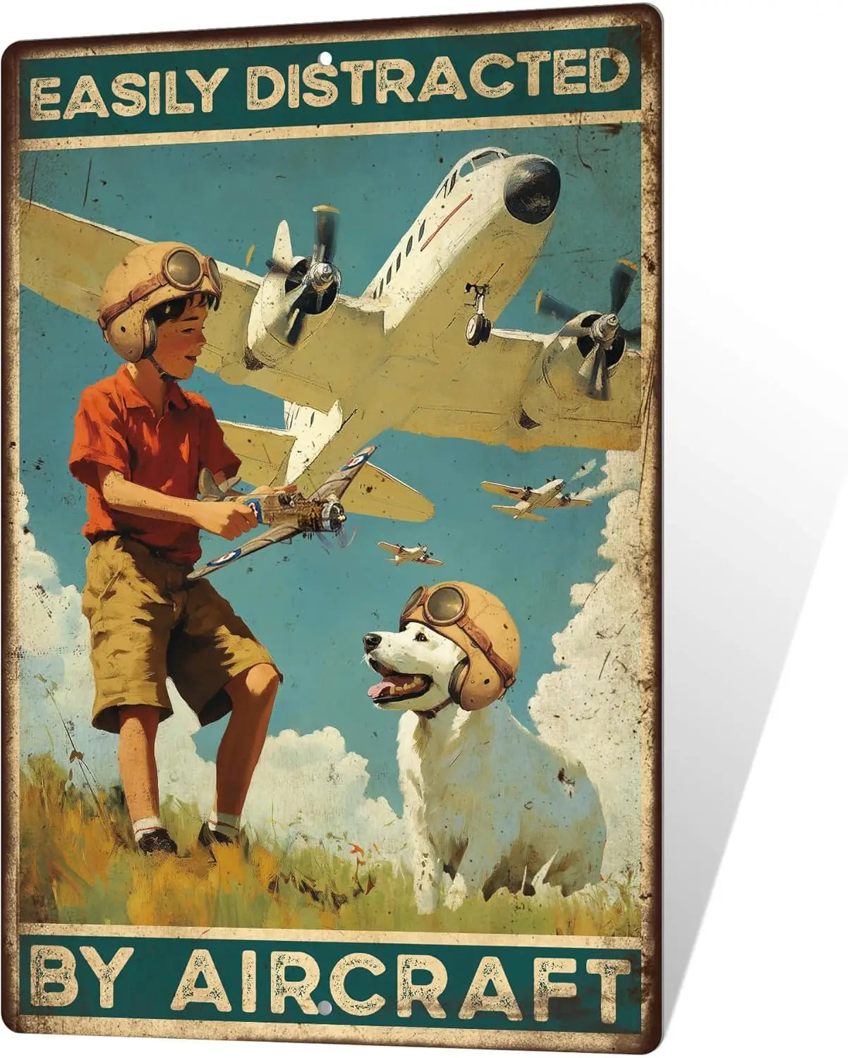Putuo Decor Airplane Metal Tin Sign Easily Distracted Aviation Wall Art Decor