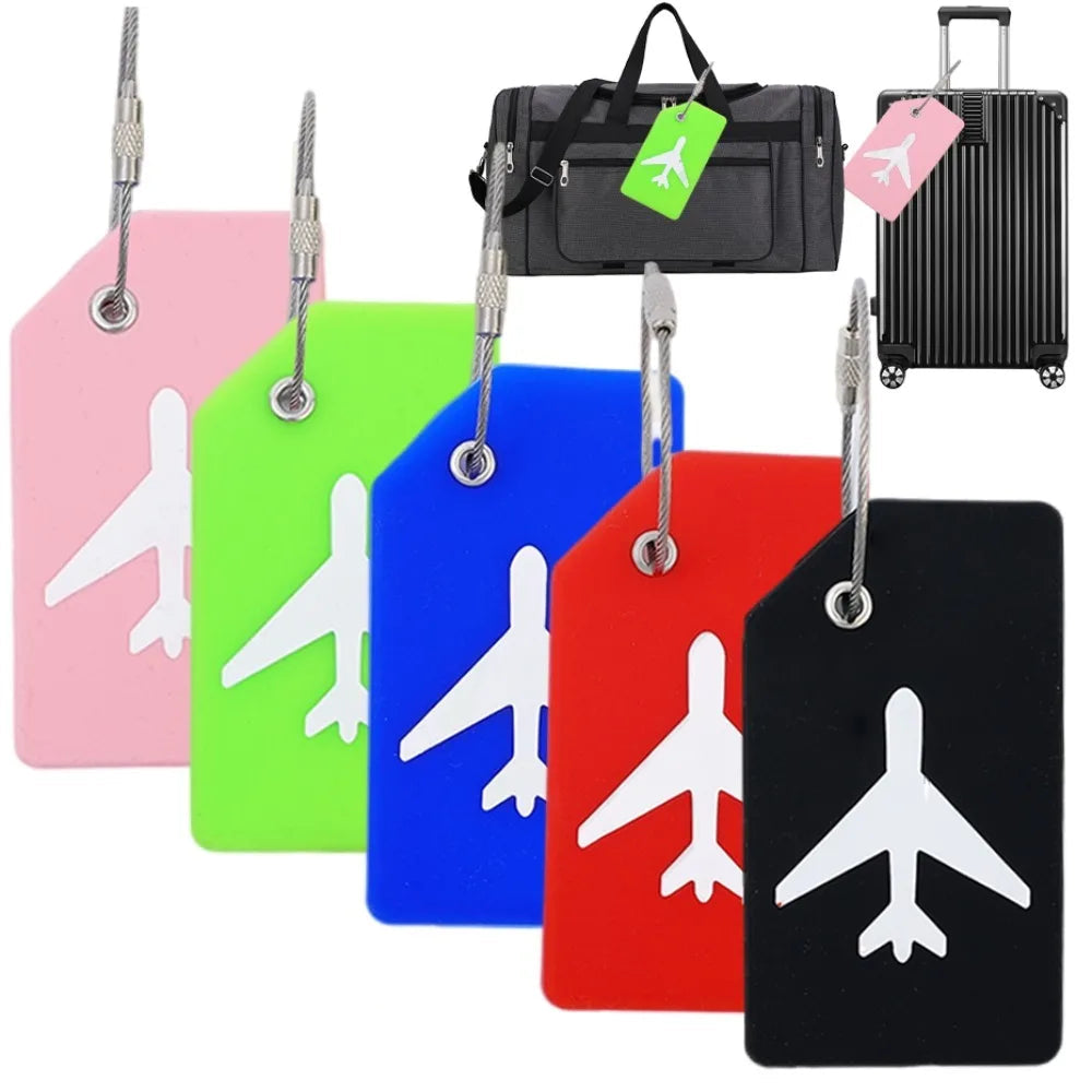 Silicone Luggage Tags with Stainless Steel Loop Name ID Card Holder Travel Suitcase Identifier