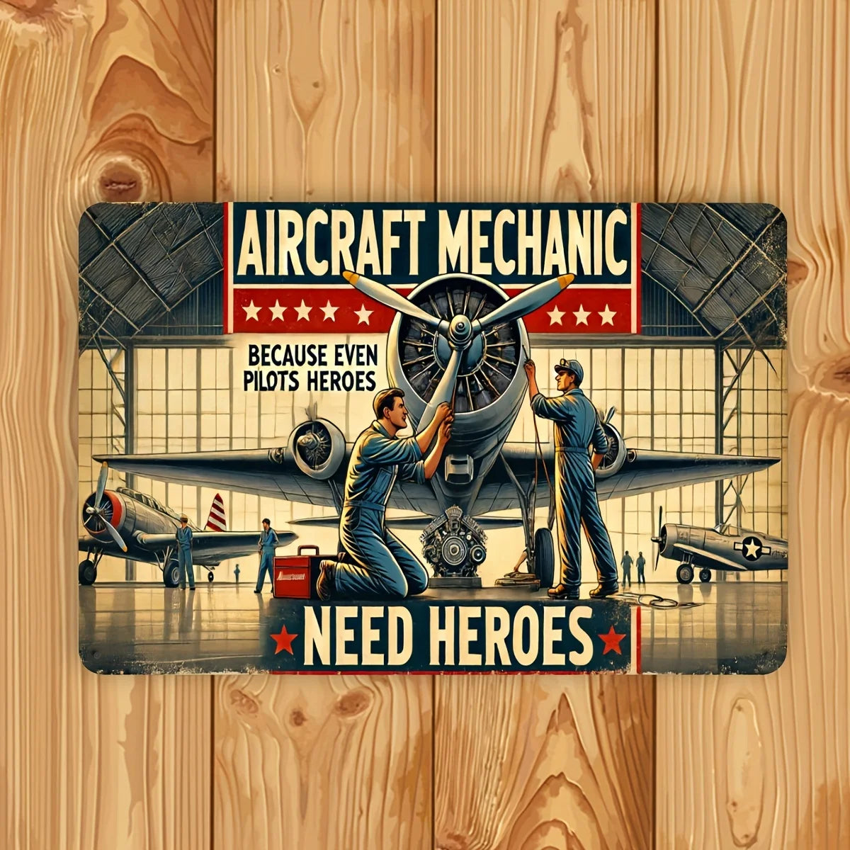 Vintage Aircraft Mechanic Metal Tin Sign Retro Aviation Wall Art Gift Decor
