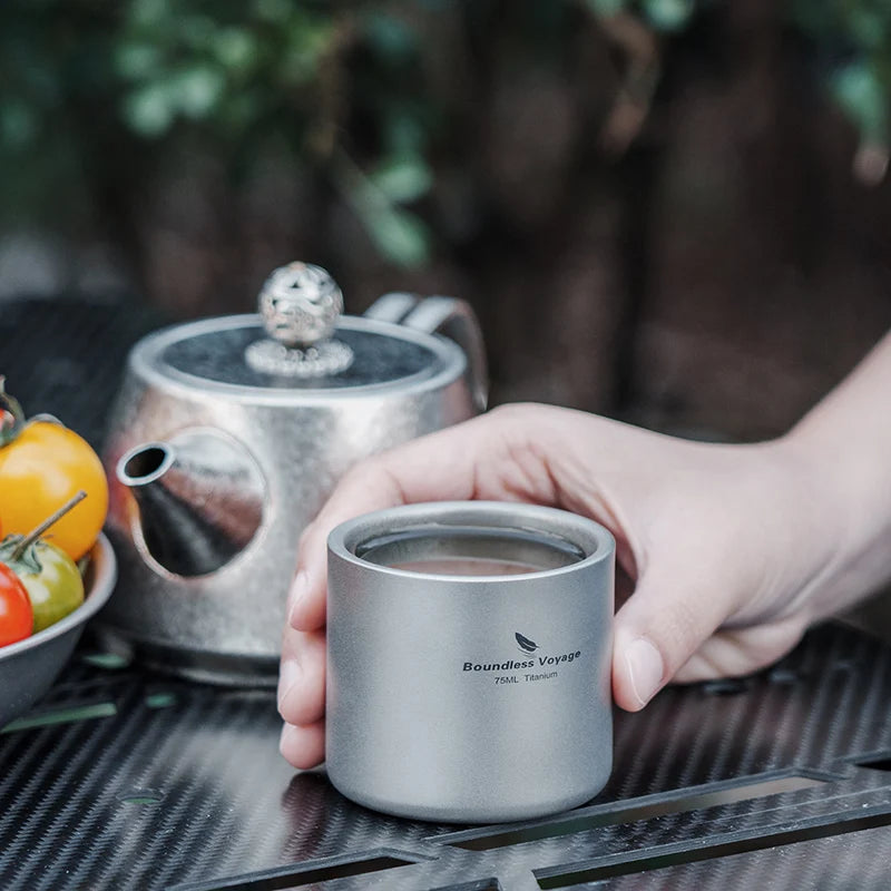 BOUNDLESS VOYAGE Titanium Double Wall Camping Mug Lightweight Travel Cup Ti3045D