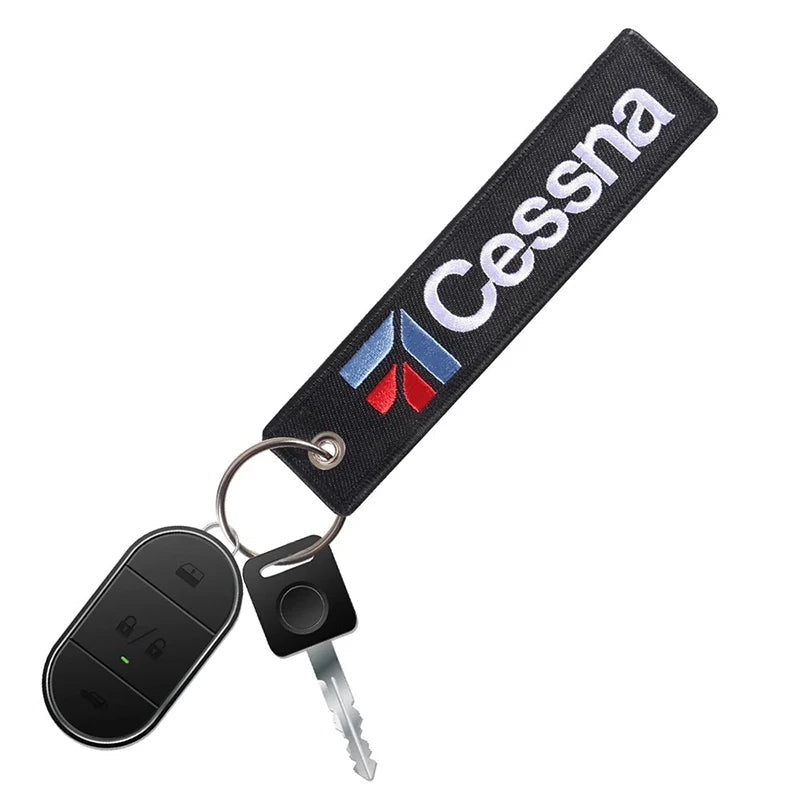 Cessna Embroidered Keychain Black Aviation Letter Keyring