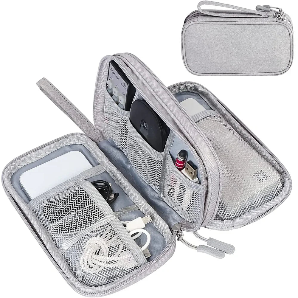 Portable Waterproof Electronics Travel Organizer Double Layer Cable Storage Bag Case Holder