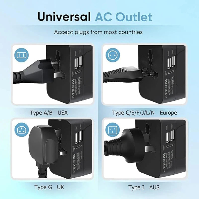 Universal Travel Adapter EU UK US AU Plug with USB Type C Ports