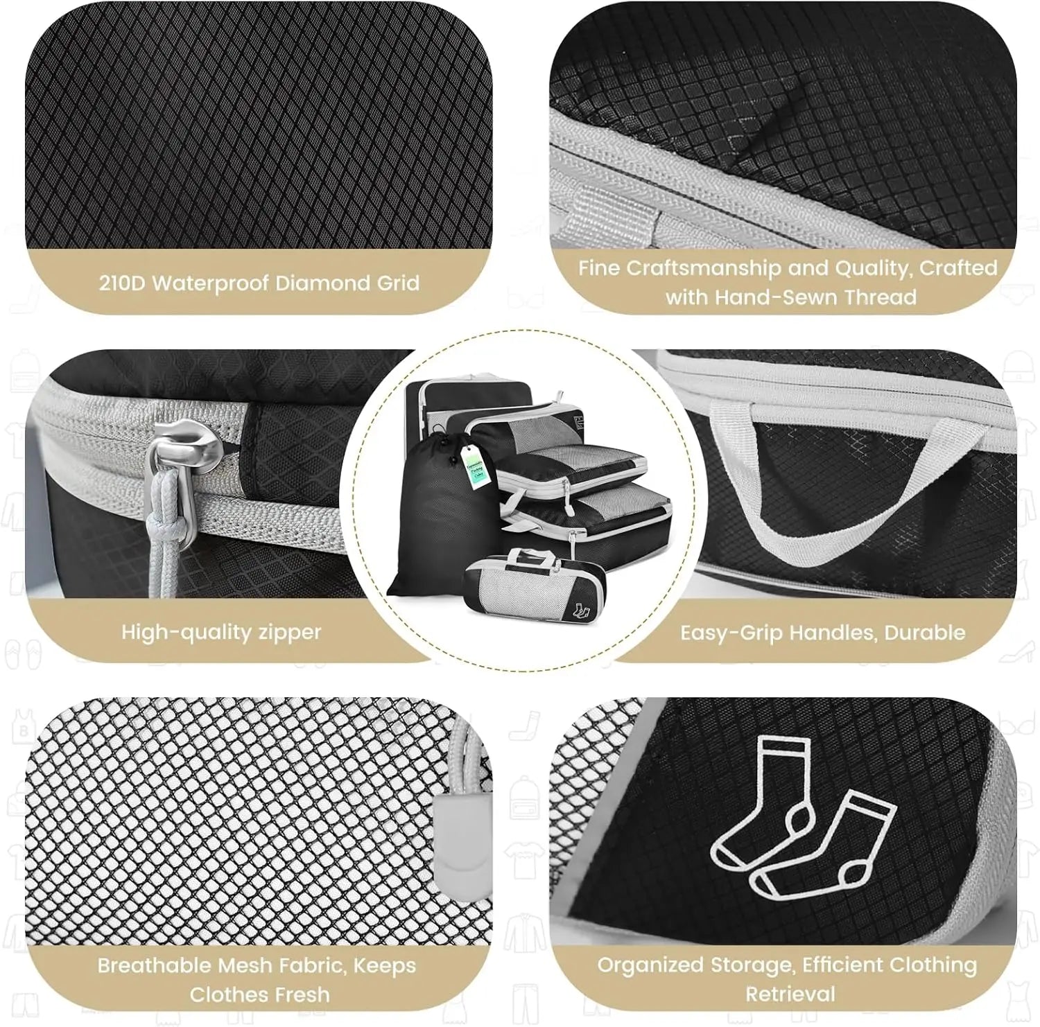 6PCS Travel Compression Packing Cubes Set Mesh Luggage Organiser Shoe Bag Storage