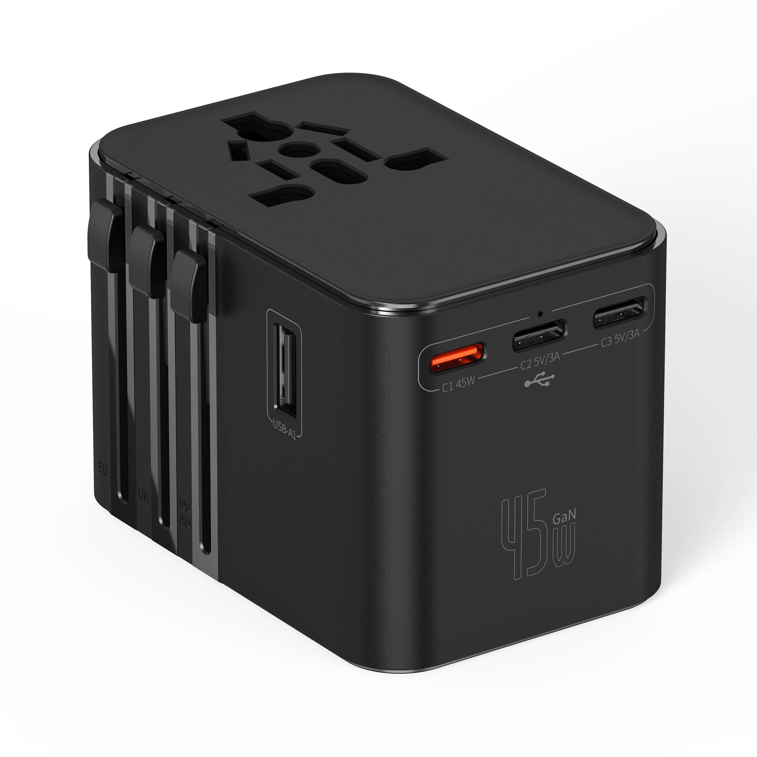 JINGMIN Universal Travel Adapter 2400W 4 AC 2 USB 2 USB-C PD 65W