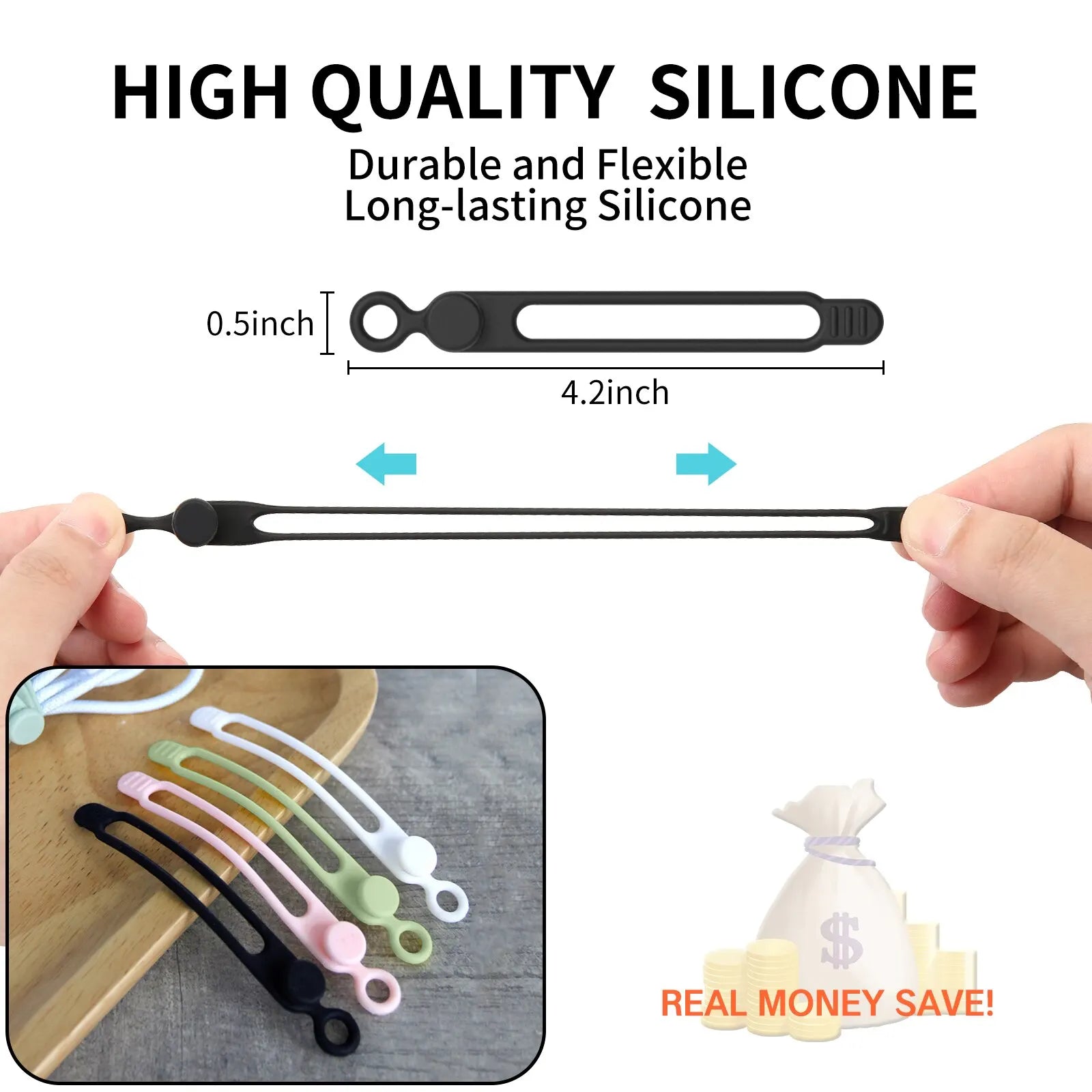 Silicone Cable Ties Reusable Cord Cable Organizer Travel Straps