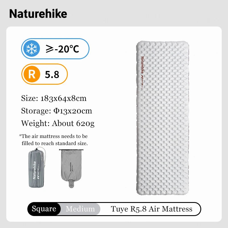 Inflatable Camping Sleeping Mat R Value 5.8 Lightweight Air Mattress Outdoor Hiking Pad Gear