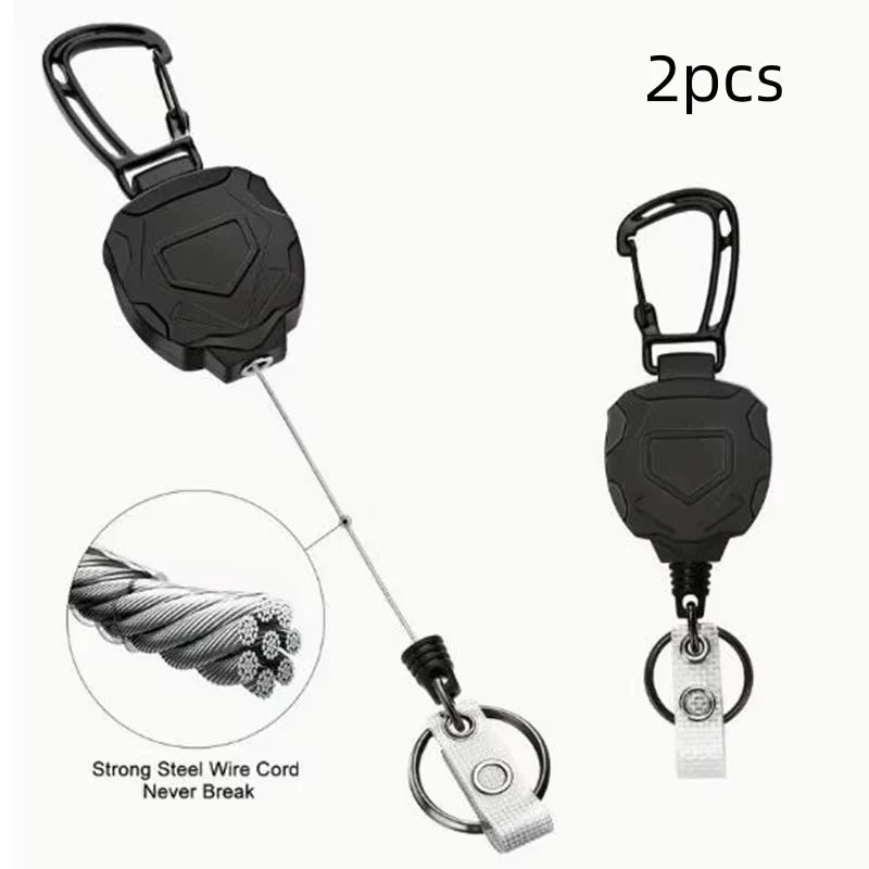 Retractable Heavy Duty Carabiner Keychain Steel Wire Pull Reel Ring