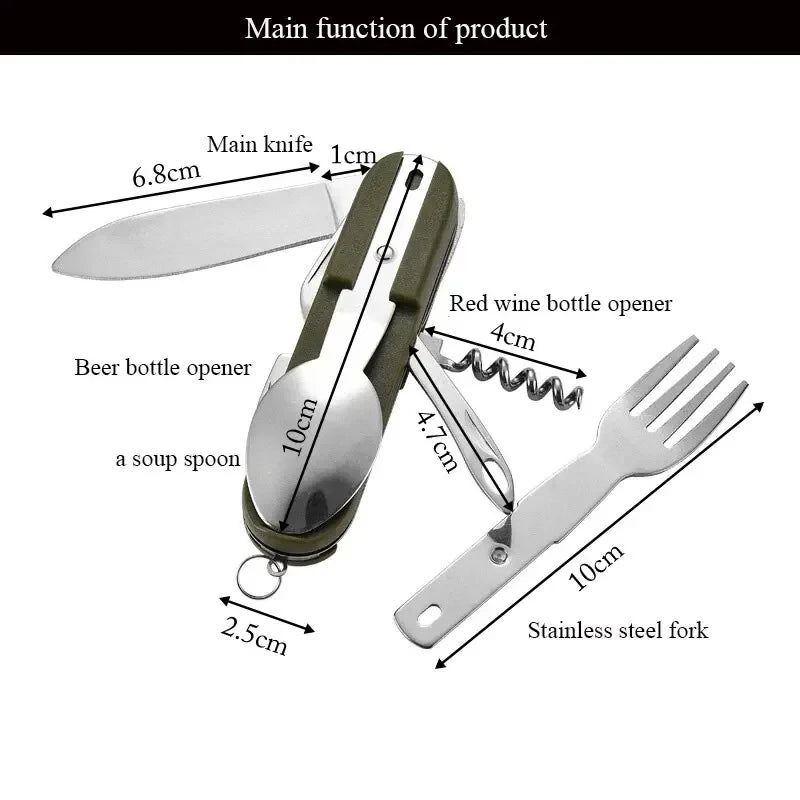 Stainless Steel 7 in 1 Camping Cutlery Set Foldable Picnic Hiking