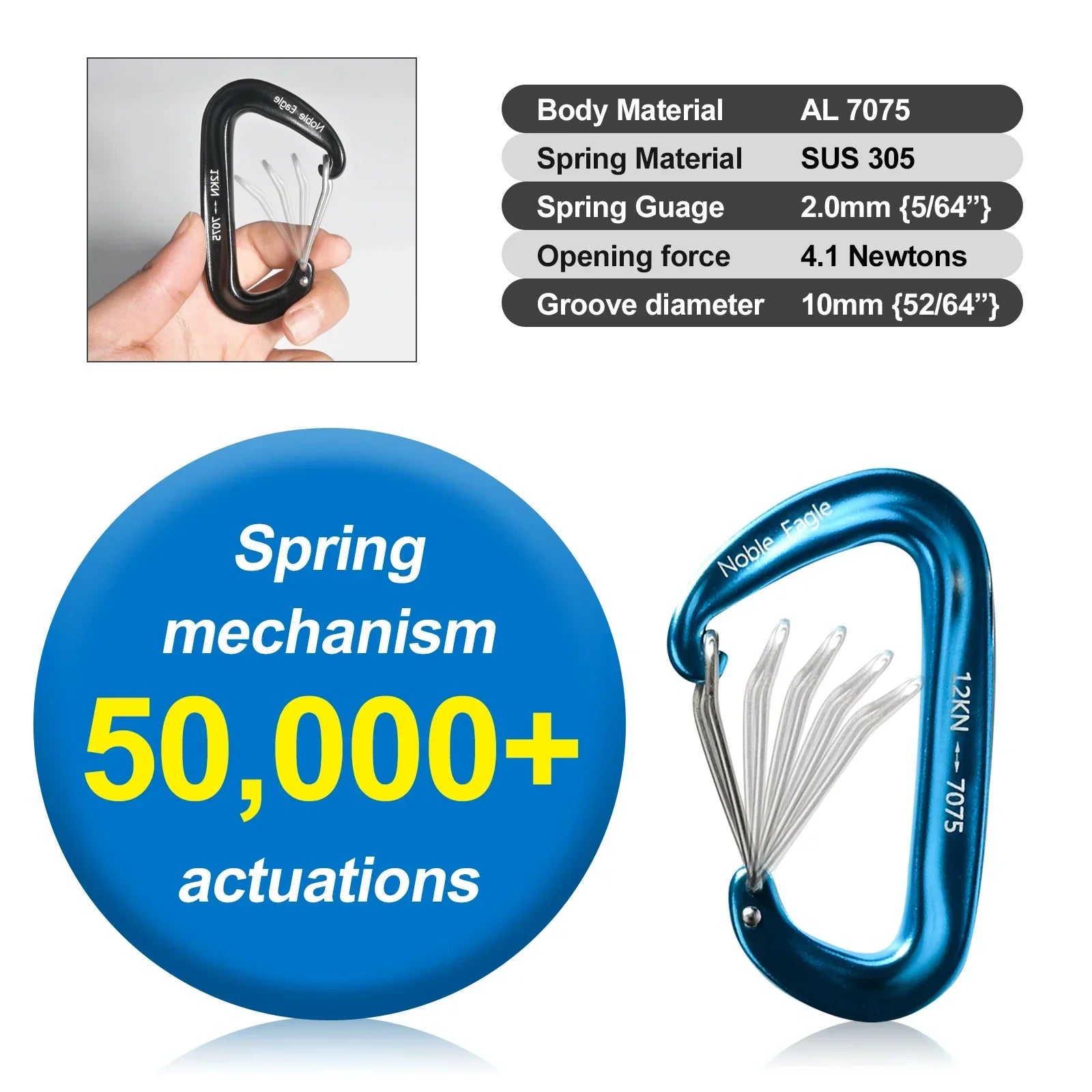 6PCS 12kN Heavy Duty Tactical Carabiner Clips Aluminium Non Locking Outdoor Hook Set