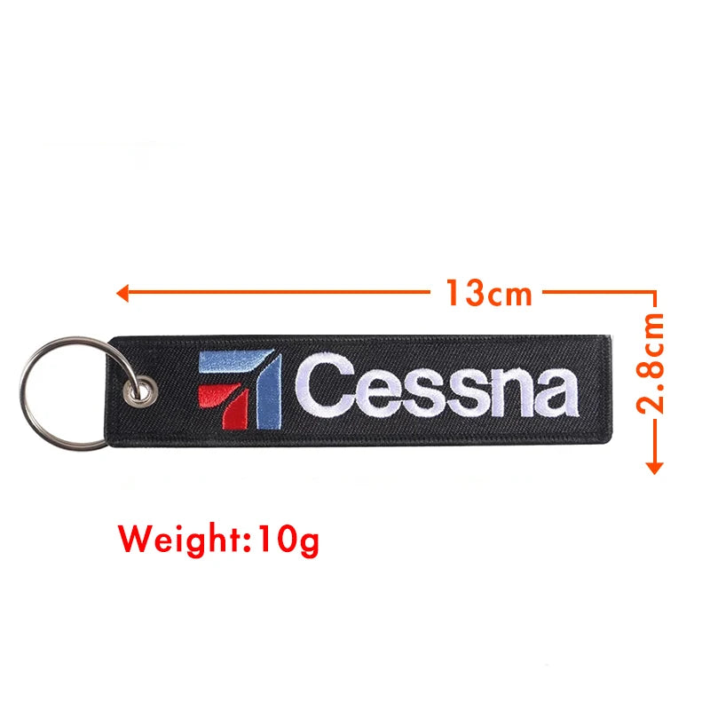 Cessna Embroidered Keychain Black Aviation Letter Keyring
