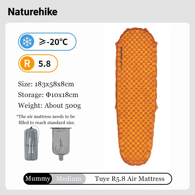 Inflatable Camping Sleeping Mat R Value 5.8 Lightweight Air Mattress Outdoor Hiking Pad Gear