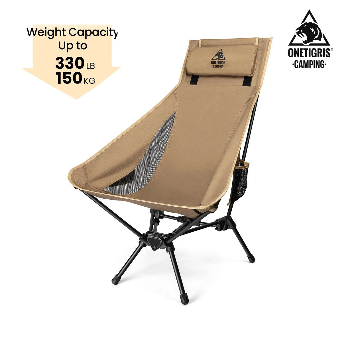 Oversized Folding Camping Chair 170kg Capacity Lightweight Portable Chair for Hiking Fishing Picnic